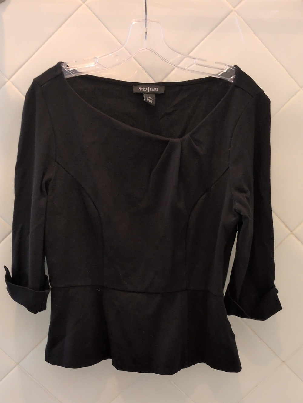 White House Black Market Black Peplum Top with Asymmetric Neckline